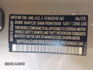 2024 Porsche 718 Cayman with VIN WP0AA2A83RK255017, listed as a IAAI auction lot 41745890 with 15,429 mi miles and . Bid and sale history available at DreamBid. Image 9.