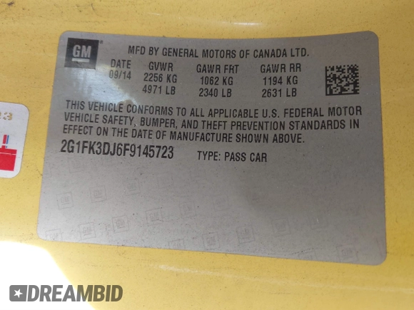 2015 Chevrolet Camaro SS с VIN 2G1FK3DJ6F9145723, выставлен на аукционе IAAI как лот 41245199 с пробегом 129 213 миль миль и . История ставок и продаж доступна на DreamBid. Изображение 9.