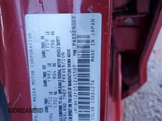 2005 Mazda 3 i with VIN JM1BK12F251245507, listed as a Copart auction lot 42788015 with 263,284 mi miles and Salvage Title. Bid and sale history available at DreamBid. Image 13.