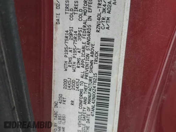 1999 Toyota Tacoma z VIN 4TANL42NXXZ478215, wystawiony jako Copart lot #53201925 z przebiegiem 127 895 mil mil oraz Czysty tytuł • Clean title. Historia ofert i sprzedaży dostępna na DreamBid. Obrazek 12.