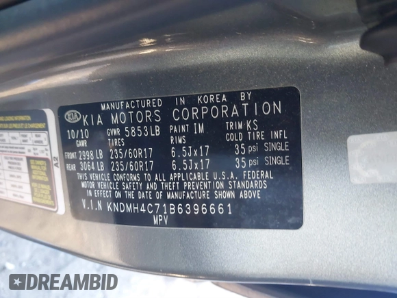 2011 Kia Sedona EX with VIN KNDMH4C71B6396661, listed as a IAAI auction lot 41412771 with 175,192 mi miles. Bid and sale history available at carsss.com. Image 9.