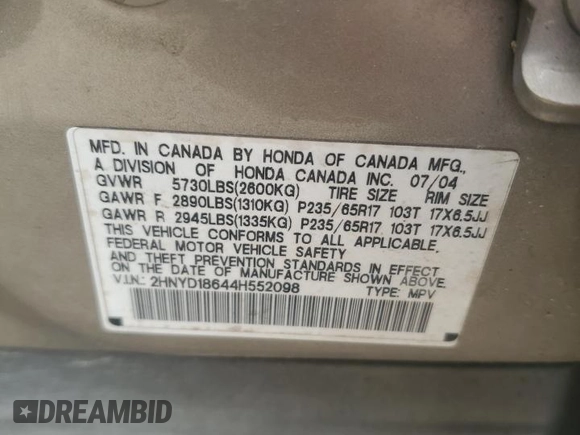2004 Acura MDX Touring Pkg with VIN 2HNYD18644H552098, listed as a Copart auction lot 75460204 with 0 mi miles and Salvage Title. Bid and sale history available at carsss.com. Image 13.