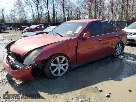 2003 Infiniti G35 w/Leather with VIN JNKCV51E03M335812, listed as a Copart auction lot 49454515 with Not Provided miles and Salvage Title. Bid and sale history available at carsss.com. Image 1.