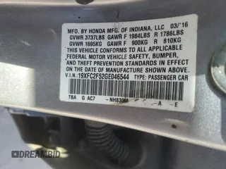 2016 Honda Civic Sedan LX with VIN 19XFC2F52GE046544, listed as a Copart auction lot 51968855 with 164,235 mi miles and Salvage Title. Bid and sale history available at carsss.com. Image 13.