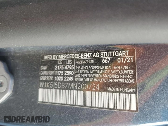 2021 Mercedes-Benz CLA 45 AMG with VIN W1K5J5DB7MN200724, listed as a Copart auction lot 42712885 with 22,529 mi miles and Clean title. Bid and sale history available at DreamBid. Image 13.