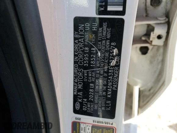 2014 Kia Rio EX with VIN KNADN5A38E6375578, listed as a Copart auction lot 76340414 with 121,219 mi miles and Clean Title. Bid and sale history available at carsss.com. Image 12.