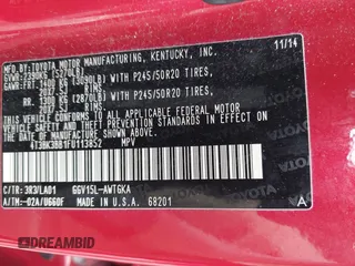 2015 Toyota Venza XLE with VIN 4T3BK3BB1FU113852, listed as a IAAI auction lot 42449488 with 70,324 mi miles and . Bid and sale history available at DreamBid. Image 9.