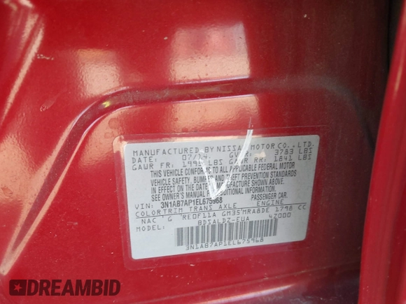 2014 Nissan Sentra S with VIN 3N1AB7AP1EL675968, listed as a IAAI auction lot 42026082 with 188,100 mi miles and . Bid and sale history available at DreamBid. Image 9.