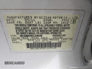 2012 Nissan Sentra S with VIN 3N1AB6AP8CL639430, listed as a IAAI auction lot 42293903 with 164,493 mi miles and . Bid and sale history available at DreamBid. Image 9.