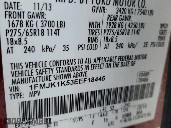 2014 Ford Expedition Max Limited with VIN 1FMJK1K53EEF18445, listed as a Copart auction lot 45211635 with 223,355 mi miles and Salvage title. Bid and sale history available at DreamBid. Image 16.