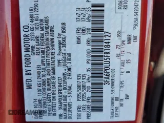 2015 Ford Fusion SE Hybrid with VIN 3FA6P0LU5FR184127, listed as a Copart auction lot 62117645 with 163,487 mi miles and Salvage title. Bid and sale history available at DreamBid. Image 12.