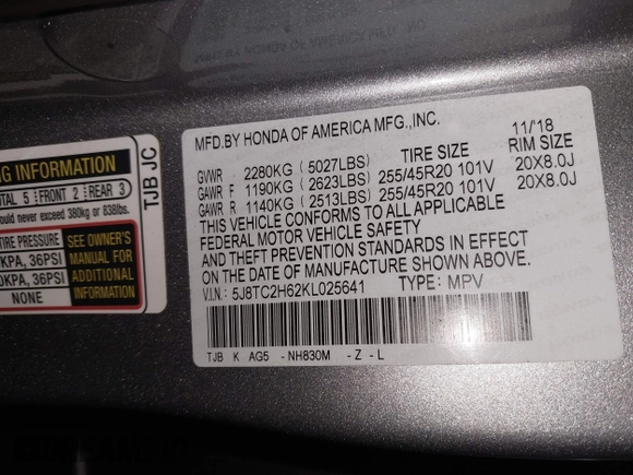 2019 Acura RDX w/A-Spec Pkg with VIN 5J8TC2H62KL025641, listed as a IAAI auction lot 41807220 with 33,434 mi miles. Bid and sale history available at carsss.com. Image 9.
