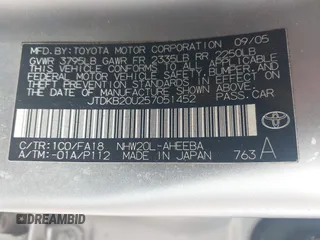 2005 Toyota Prius z VIN JTDKB20U257051452, wystawiony jako IAAI lot #42451660 z przebiegiem 166 106 mil mil oraz . Historia ofert i sprzedaży dostępna na DreamBid. Obrazek 9.