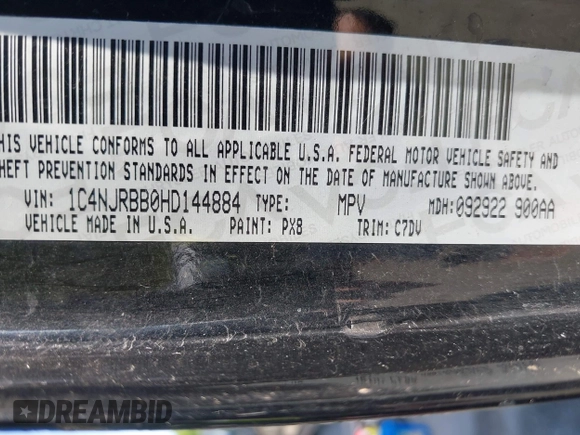 2017 Jeep Patriot Sport with VIN 1C4NJRBB0HD144884, listed as a IAAI auction lot 42568905 with 144,089 mi miles and . Bid and sale history available at DreamBid. Image 9.