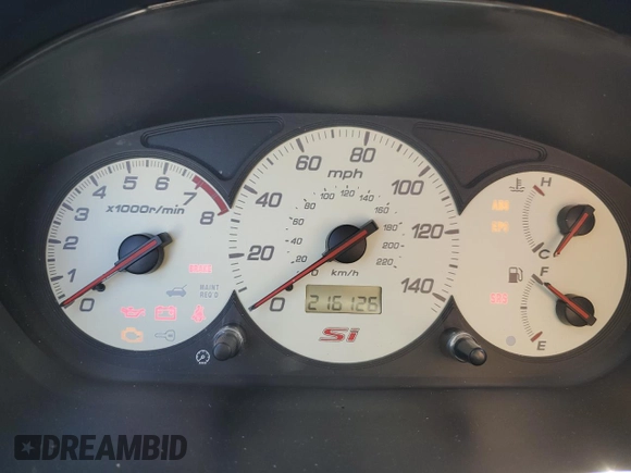 2002 Honda Civic Si with VIN SHHEP335X2U311044, listed as a Copart auction lot 75823094 with 216,126 mi miles and Salvage Title. Bid and sale history available at DreamBid. Image 9.