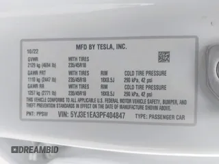 2023 Tesla Model 3 z VIN 5YJ3E1EA3PF404847, wystawiony jako IAAI lot #42159899 z przebiegiem 30 036 mil mil oraz . Historia ofert i sprzedaży dostępna na DreamBid. Obrazek 9.