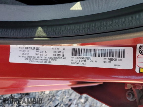 2008 Chrysler Sebring Touring with VIN 1C3LC56R08N179571, listed as a Copart auction lot 64380184 with 231,040 mi miles and Salvage Title. Bid and sale history available at carsss.com. Image 12.