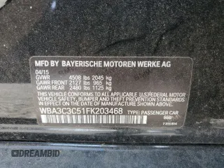 2015 BMW 3 Series 320i xDrive with VIN WBA3C3C51FK203468, listed as a Copart auction lot 60541515 with 19,476 mi miles and Salvage title. Bid and sale history available at DreamBid. Image 12.