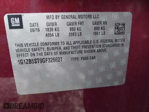 2016 Chevrolet Malibu LS with VIN 1G1ZB5ST9GF326627, listed as a IAAI auction lot 40965081 with 111,548 mi miles and . Bid and sale history available at DreamBid. Image 9.