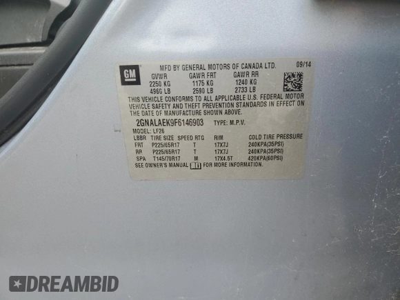 2015 Chevrolet Equinox LS z VIN 2GNALAEK9F6146903, wystawiony jako Copart lot #57422595 z przebiegiem 66 289 mil mil oraz Szkoda całkowita • Salvage title. Historia ofert i sprzedaży dostępna na DreamBid. Obrazek 13.