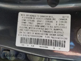 2013 Honda Civic EX-L with VIN 2HGFB2F90DH532244, listed as a IAAI auction lot 41864125 with 149,114 mi miles and . Bid and sale history available at DreamBid. Image 9.