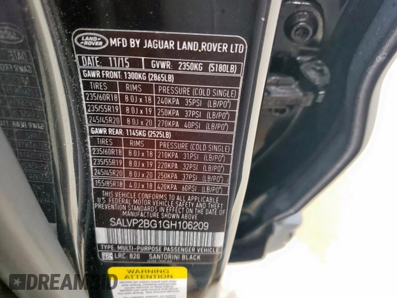 2016 Land Rover Range Rover Evoque SE with VIN SALVP2BG1GH106209, listed as a Copart auction lot 54505555 with 89,152 mi miles and Salvage title. Bid and sale history available at DreamBid. Image 13.