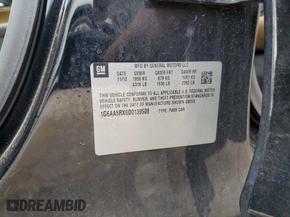 2013 Cadillac ATS with VIN 1G6AA5RX6D0139508, listed as a Copart auction lot 58381625 with 77,604 mi miles and Salvage title. Bid and sale history available at DreamBid. Image 12.