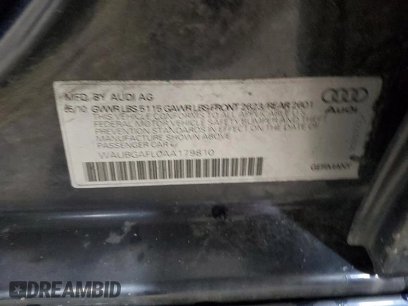 2010 Audi S4 Premium Plus with VIN WAUBGAFL0AA179810, listed as a Copart auction lot 86384174 with 105,719 mi miles and Salvage Title. Bid and sale history available at carsss.com. Image 13.