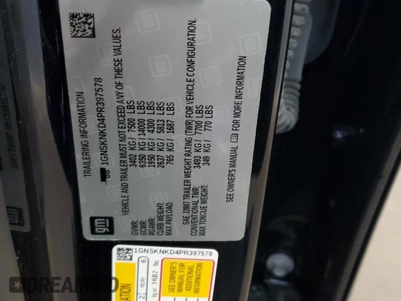 2023 Chevrolet Tahoe LT с VIN 1GNSKNKD4PR397578, выставлен на аукционе Copart как лот 62109555 с пробегом 48 409 миль миль и Чистый • Clean title. История ставок и продаж доступна на DreamBid. Изображение 13.