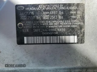 2017 Hyundai Sonata 2.4L with VIN 5NPE24AF4HH474459, listed as a Copart auction lot 52251245 with 144,647 mi miles and Salvage Title. Bid and sale history available at DreamBid. Image 12.