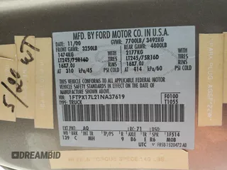 2001 Ford F-150 with VIN 1FTPX17L21NA37619, listed as a Copart auction lot 56922485 with 212,148 mi miles and Salvage title. Bid and sale history available at DreamBid. Image 13.