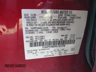 2009 Ford Taurus SEL with VIN 1FAHP24W09G105298, listed as a IAAI auction lot 41749070 with 148,199 mi miles. Bid and sale history available at carsss.com. Image 9.