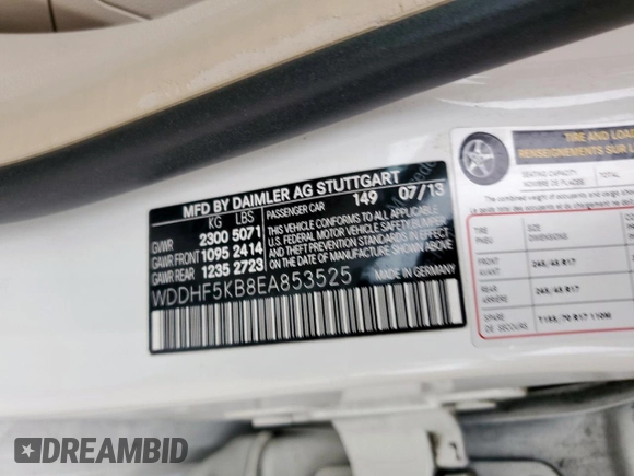 2014 Mercedes-Benz E 350 Sport with VIN WDDHF5KB8EA853525, listed as a Copart auction lot 55132715 with 125,895 mi miles and Salvage title. Bid and sale history available at DreamBid. Image 12.