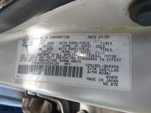 1997 Toyota 4Runner Limited with VIN JT3GN87RXV0054128, listed as a IAAI auction lot 41829774 with 246,061 mi miles. Bid and sale history available at carsss.com. Image 9.