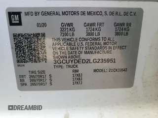 2020 Chevrolet Silverado 1500 LT with VIN 3GCUYDED2LG235951, listed as a Copart auction lot 47885275 with 138,303 mi miles and Salvage Title. Bid and sale history available at DreamBid. Image 12.