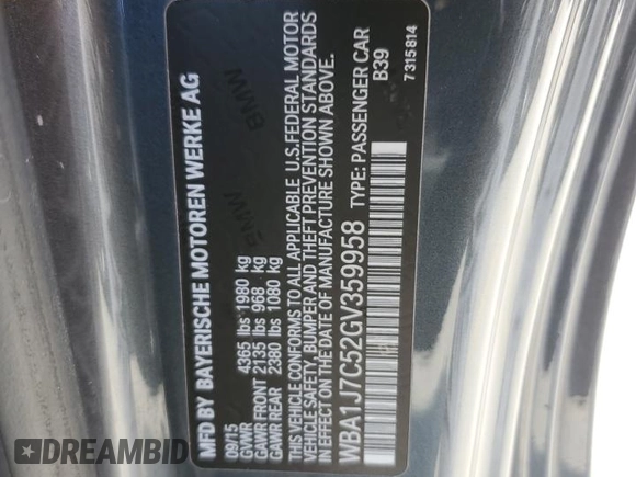 2016 BMW 2 Series M235i with VIN WBA1J7C52GV359958, listed as a Copart auction lot 65937374 with 82,231 mi miles and Salvage title. Bid and sale history available at DreamBid. Image 12.