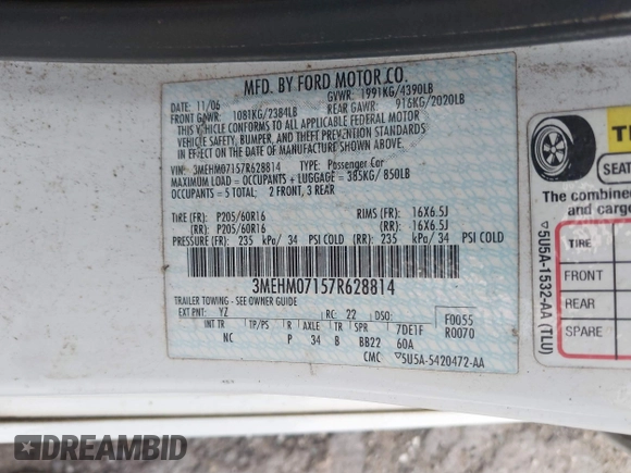 2007 Mercury Milan с VIN 3MEHM07157R628814, выставлен на аукционе IAAI как лот 42593719 с пробегом 131 648 миль миль и . История ставок и продаж доступна на DreamBid. Изображение 9.