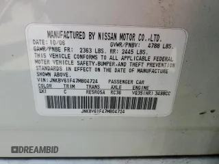 2007 Infiniti G35 G35x with VIN JNKBV61F47M804724, listed as a Copart auction lot 62123674 with Not Provided miles and Salvage Title. Bid and sale history available at DreamBid. Image 12.