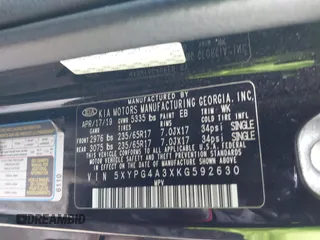 2019 Kia Sorento L with VIN 5XYPG4A3XKG592630, listed as a IAAI auction lot 41530985 with 84,991 mi miles. Bid and sale history available at carsss.com. Image 9.