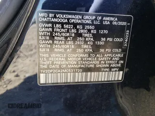 2021 Volkswagen Atlas SE с VIN 1V2DP2CA2MC531720, выставлен на аукционе Copart как лот 76165574 с пробегом Не указан миль и Списание • Salvage title. История ставок и продаж доступна на DreamBid. Изображение 12.