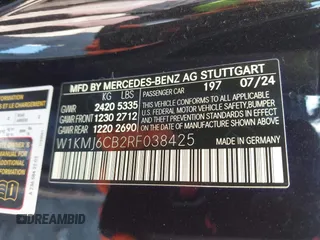 2024 Mercedes-Benz CLE 53 AMG z VIN W1KMJ6CB2RF038425, wystawiony jako IAAI lot #41271189 z przebiegiem 2 721 mil mil oraz . Historia ofert i sprzedaży dostępna na DreamBid. Obrazek 9.