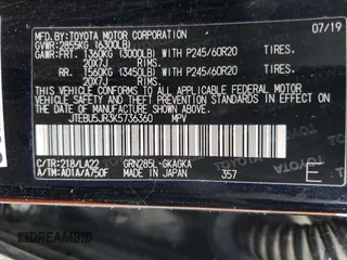 2019 Toyota 4Runner SR5 with VIN JTEBU5JR3K5736360, listed as a Copart auction lot 82779133 with 51,944 mi miles and Salvage title. Bid and sale history available at DreamBid. Image 14.