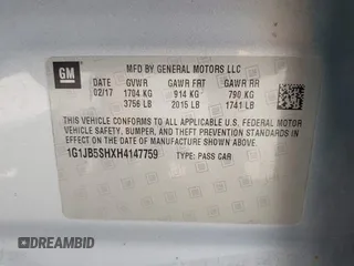 2017 Chevrolet Sonic LS with VIN 1G1JB5SHXH4147759, listed as a IAAI auction lot 42293433 with 167,747 mi miles and . Bid and sale history available at DreamBid. Image 9.