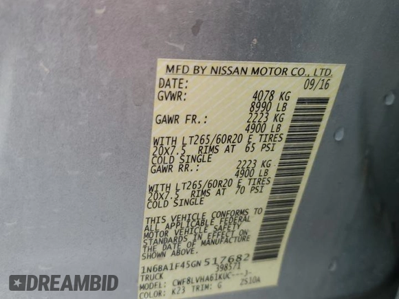 2016 Nissan Titan XD PRO-4X with VIN 1N6BA1F45GN517682, listed as a Copart auction lot 79774674 with 149,675 mi miles and Salvage Title. Bid and sale history available at carsss.com. Image 12.