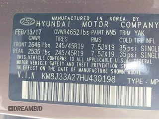 2017 Hyundai Tucson Value with VIN KM8J33A27HU430198, listed as a IAAI auction lot 42104369 with 163,929 mi miles and . Bid and sale history available at DreamBid. Image 9.