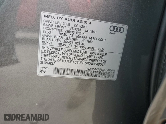 2014 Audi Q7 Prestige с VIN WA1WMAFE5ED015613, выставлен на аукционе Copart как лот 73987704 с пробегом 130 939 миль миль и Списание • Salvage title. История ставок и продаж доступна на DreamBid. Изображение 13.