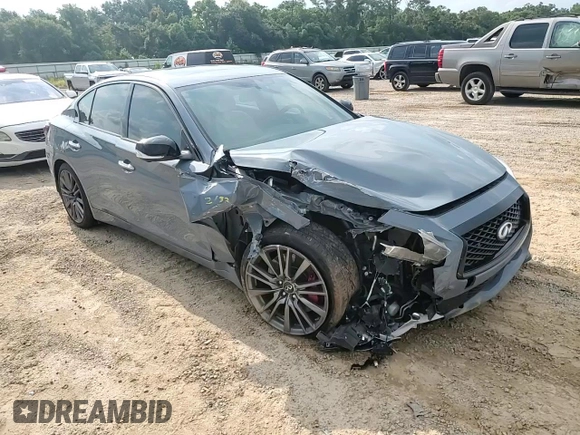 2021 Infiniti Q50 Red Sport 400 with VIN JN1FV7DPXMM850473, listed as a Copart auction lot 67663204 with 63,692 mi miles and Salvage Title. Bid and sale history available at DreamBid. Image 11.