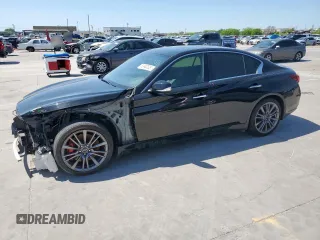 2018 Infiniti Q50 Red Sport 400 with VIN JN1FV7AP0JM460921, listed as a Copart auction lot 52442205 with 84,442 mi miles and Salvage title. Bid and sale history available at DreamBid. Image 1.