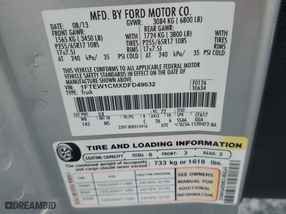 2013 Ford F-150 XL with VIN 1FTEW1CMXDFD49632, listed as a Copart auction lot 51939235 with 0 mi miles and Salvage Title. Bid and sale history available at carsss.com. Image 12.