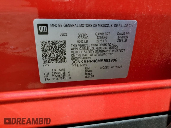 2021 Chevrolet Blazer LT с VIN 3GNKBHR46MS581906, выставлен на аукционе Copart как лот 56469085 с пробегом 81 534 миль миль и Списание • Salvage title. История ставок и продаж доступна на DreamBid. Изображение 12.